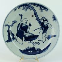 CHINESISCHER, ANTIKER PORZELLANTELLER « FU, LU UND SCHOU ?»